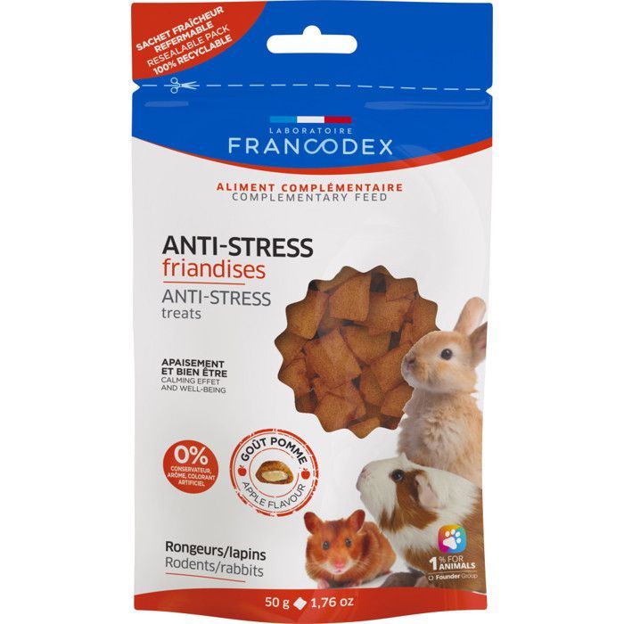 Francodex Anti-stress snoepjes met appelsmaak 50 g voor knaagdieren en konijnen