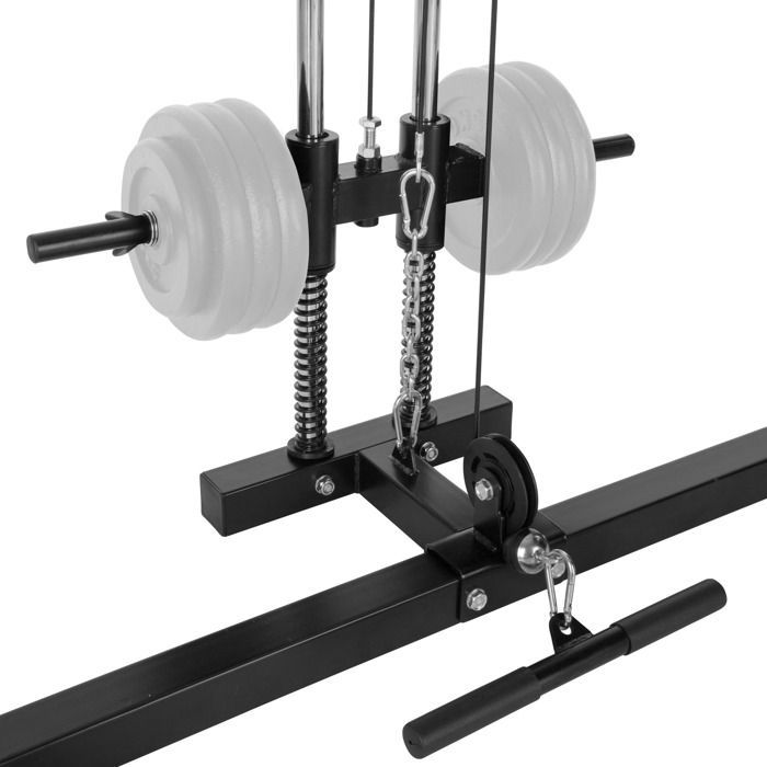 Entrenamiento con pesas - TECTAKE - Jaula de levantamiento de pesas con sistema de poleas, barras de acero superior e inferior - Negro/Azul