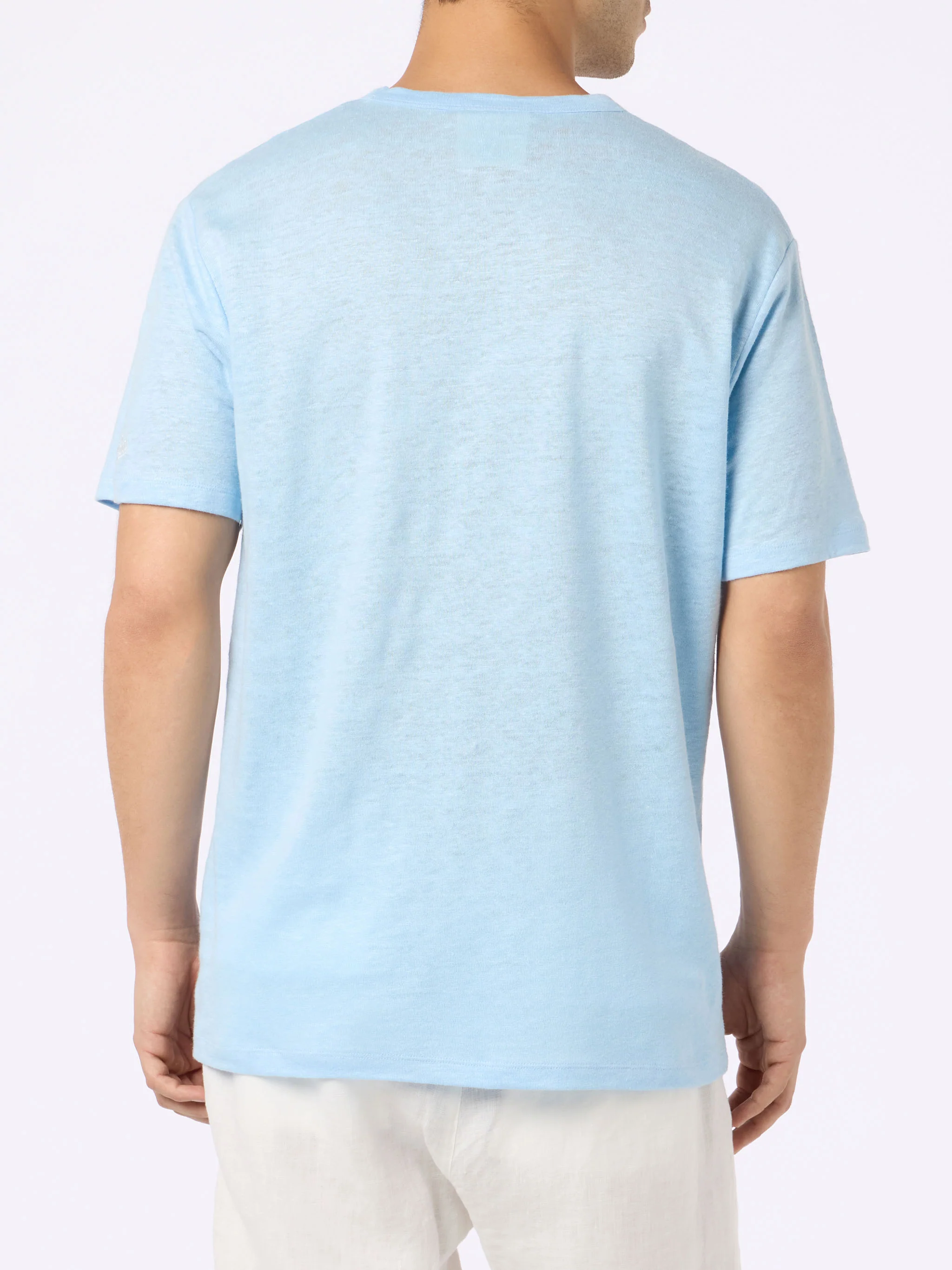 Ecstasea heren T-shirt van lichtblauw linnenjersey met zakje