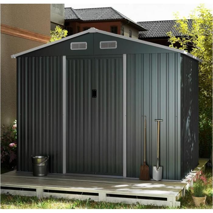 Metal Garden Shed 3.66 m² - RELAX4LIFE - 7.17 m³ - Integrated Foundation - 236 x 172 x 196 cm - 4 Ventilation Vents - Double Sliding Door