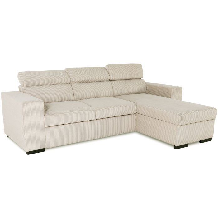 Canapé d'angle convertible réversible - 4 places - VICOMTE - Velours côtelé Beige - Coffre - 237 x 167 x 88 cm