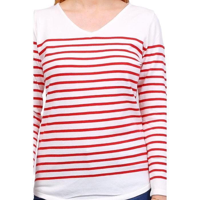Women's sweater - SULLIVAN - White stripes - V-neck - Long sleeves - Fitted