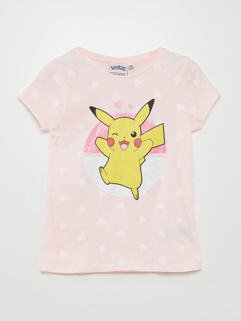 Camiseta con corazones de 'Pikachu' - ROSA
