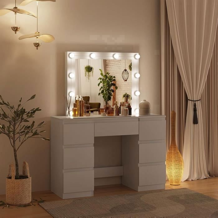 Tocador WOLTU - Espejo LED con brillo ajustable - 7 cajones grandes - Mesa de maquillaje blanca W0ETT0020