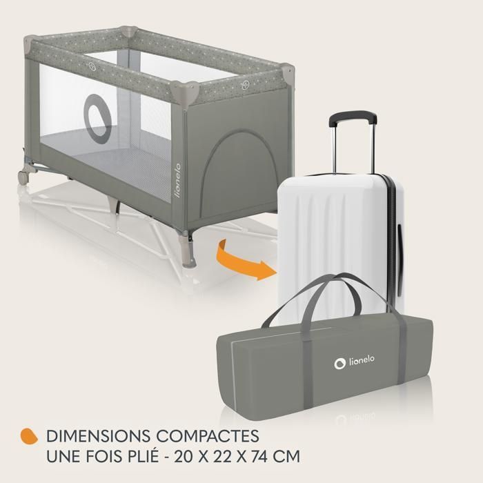 Cuna de viaje compacta 2 en 1 LIONELO de Stefi - Parque infantil - 0-36 meses - Bolsa de transporte - Plegado rápido - 2 ruedas - Beige