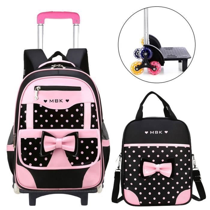 Mochila con ruedas para niñas con bolso de mano para la escuela y los viajes, color negro y rosa PZCC