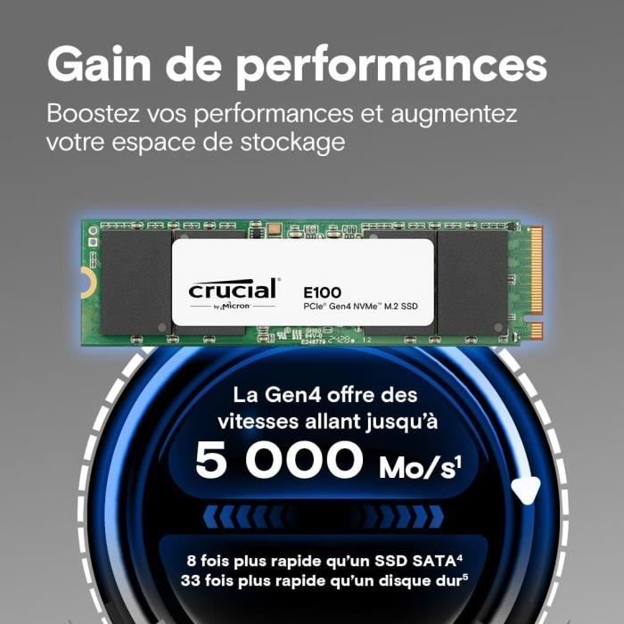 SSD interno - CRUCIAL - E100 - 1TB - PCIe Gen4 NVMe M.2 - Fino a 5000 MB/s