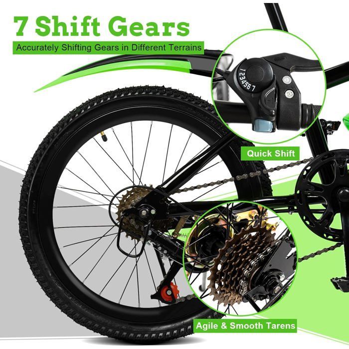 Bicicleta de montaña de 20 pulgadas para niños, bicicleta de montaña ajustable con guardabarros, portabotellas, capacidad de carga de 85 kg, para niños y niñas.