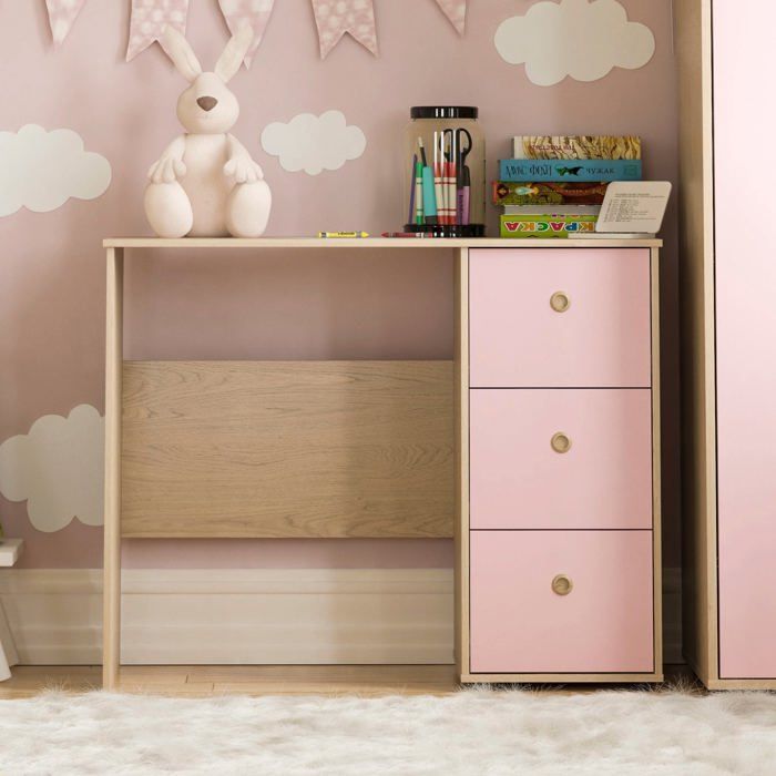 Neptune Rose & Oak 3-Drawer Desk, Computer Table / Dressing Table for PC/Laptop, Home Study Desk, Children's Furniture