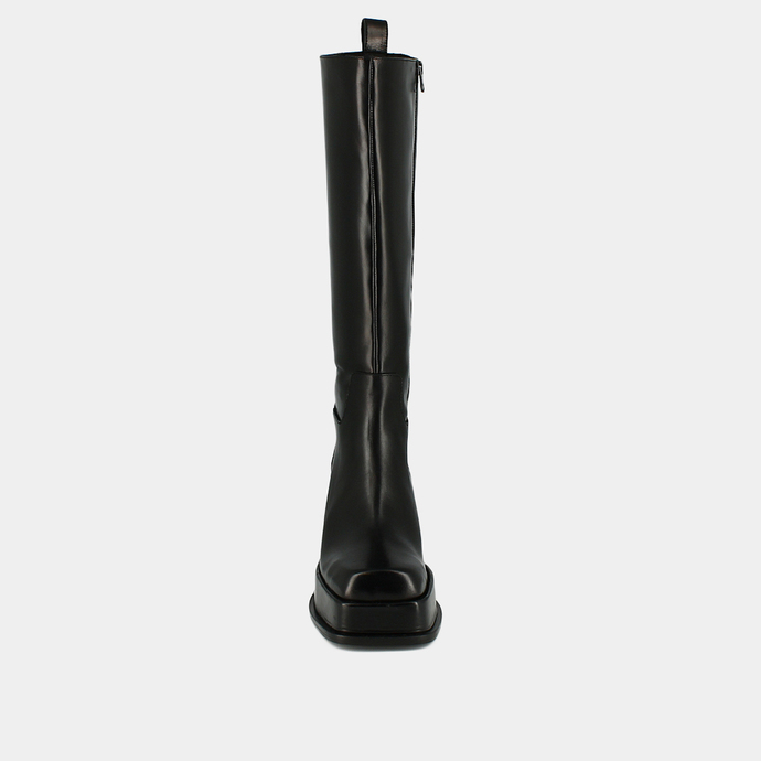Bottes à plateformes et bouts carrés  en cuir noir