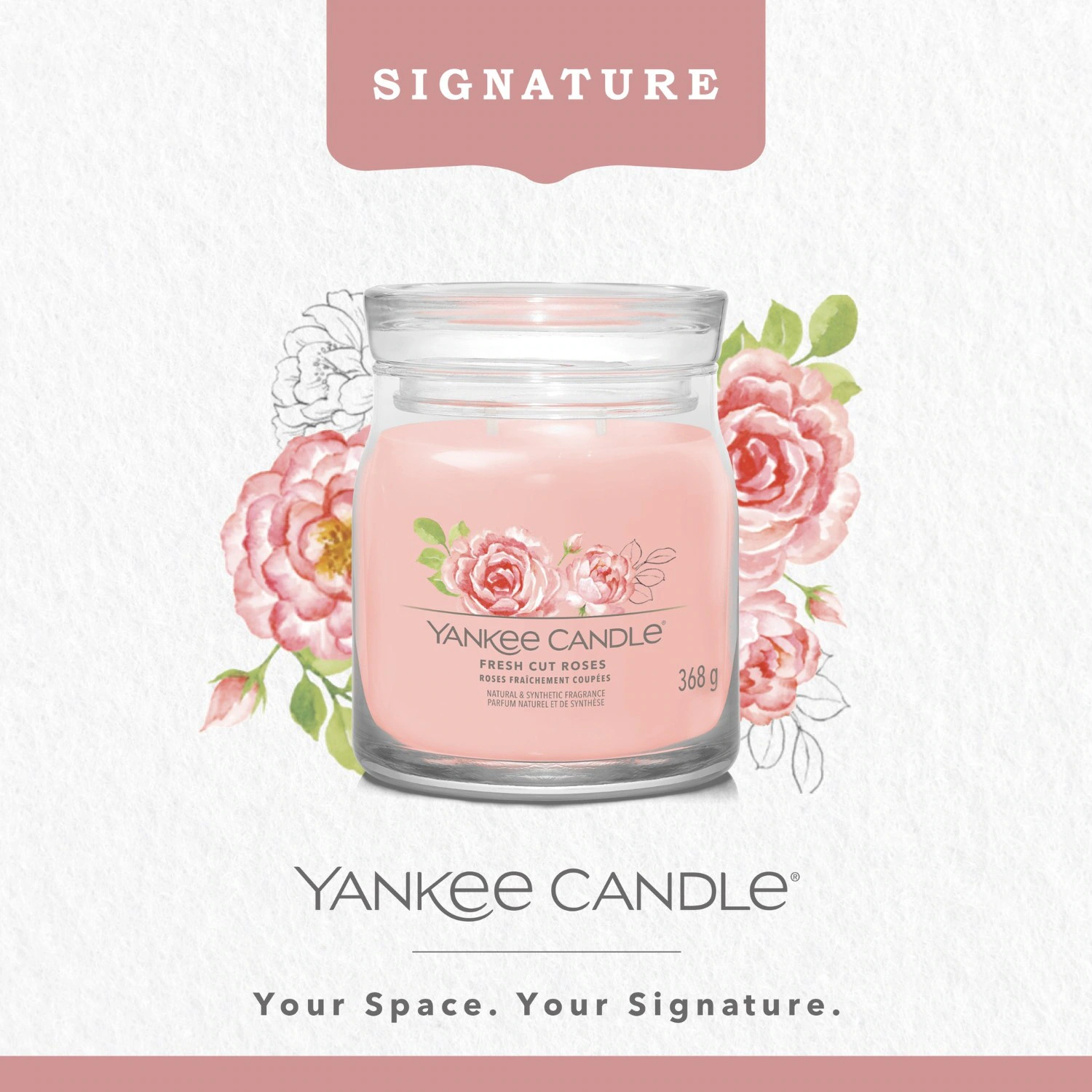 YANKEE CANDLE Moyenne Jarre Roses Fraîchement Coupées