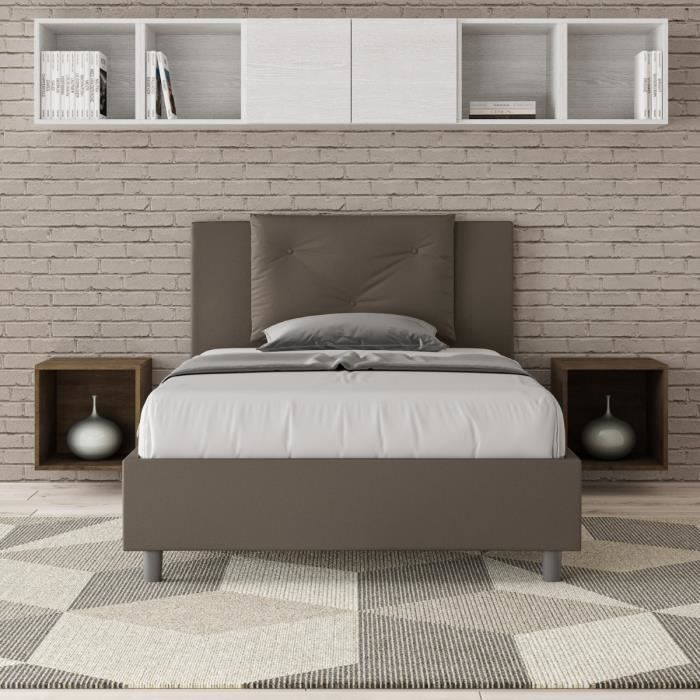 Cama individual - Appia - 120x190 cm - Sin somier de láminas - Piel sintética - Marrón