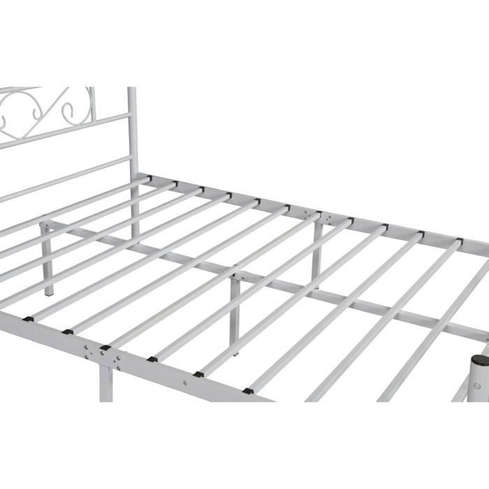 Cama metálica modelo HOLA de 140 x 190 cm - Blanca - SIN MARCA - Cama de metal - Base de láminas - Estilo industrial - Loft