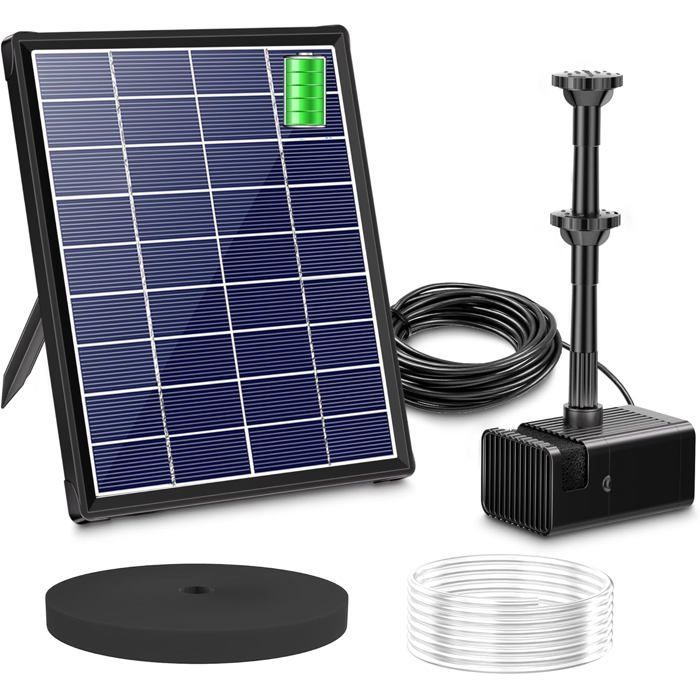 Fuente solar con bomba para estanque - 6W y batería de 3000mAh - para uso exterior