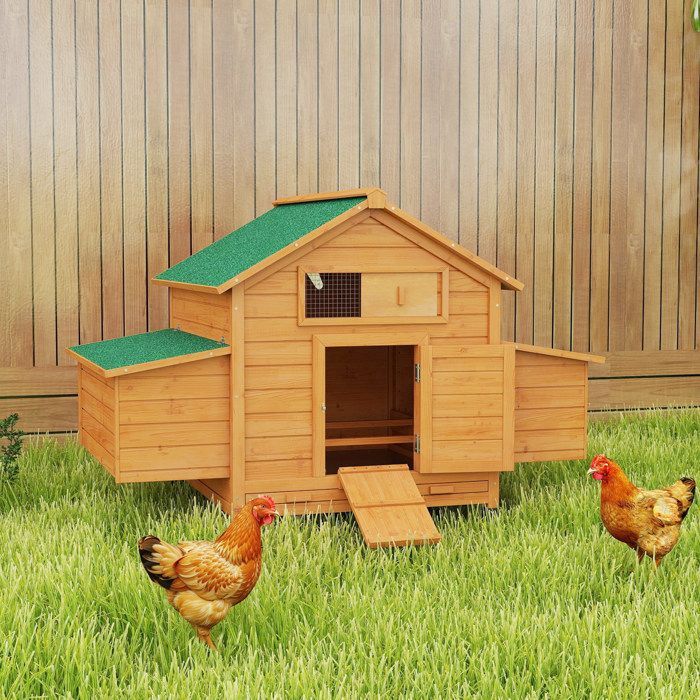 Poulailler - PawHut - pour 4 poules - pondoir, toit imperméable ouvrable, tiroir amovible - bois de sapin - 150x100x96,5cm - jaune