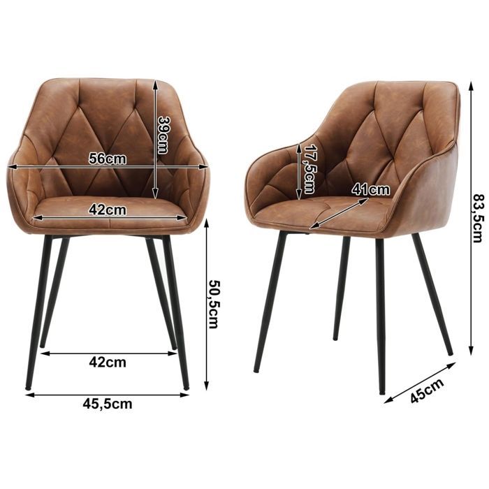 WOLTU Set of 6 Dining Chairs, Upholstered Kitchen Chairs in Vintage Faux Leather, Metal Legs, Brown W0ATT0144-6