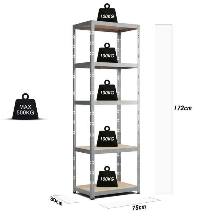 Etagere de Rangement  modulable et polyvalente pour atelier, garage, cave...Charges Lourdes 172x75x30cm - Gris