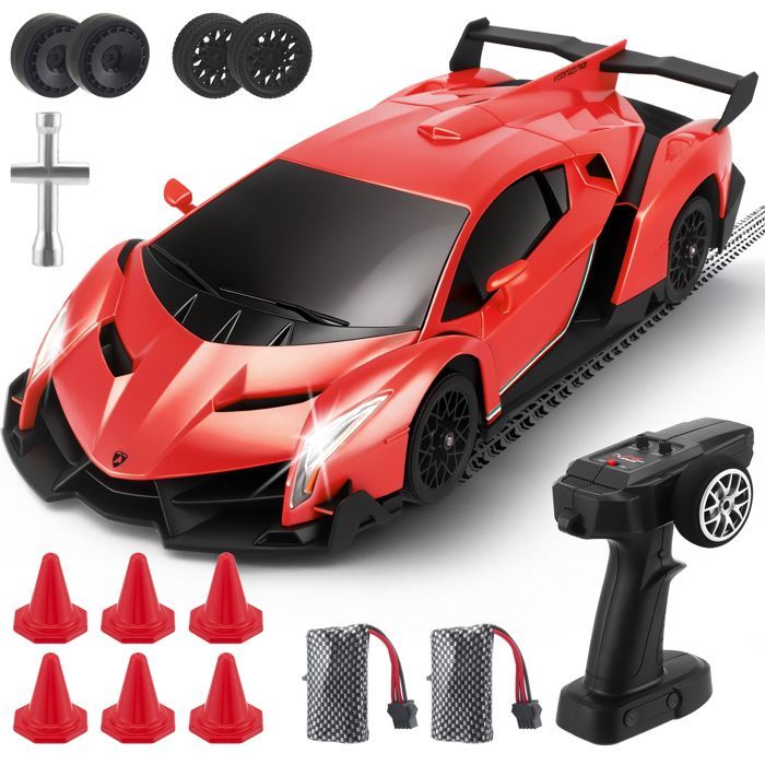 Auto radiocomandata Lamborghini 4WD in scala 1:18 - Auto da drift ad alta velocità (35 km/h) con luci a LED - Radiocomando completamente proporzionale