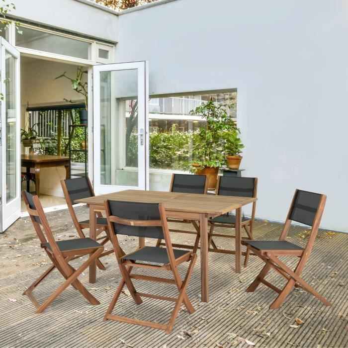 Juego de 2 sillas plegables de jardín en madera de acacia con certificación FSC - EDEN - Asiento de Textilene - Gris - 58 x 58 x 90 cm