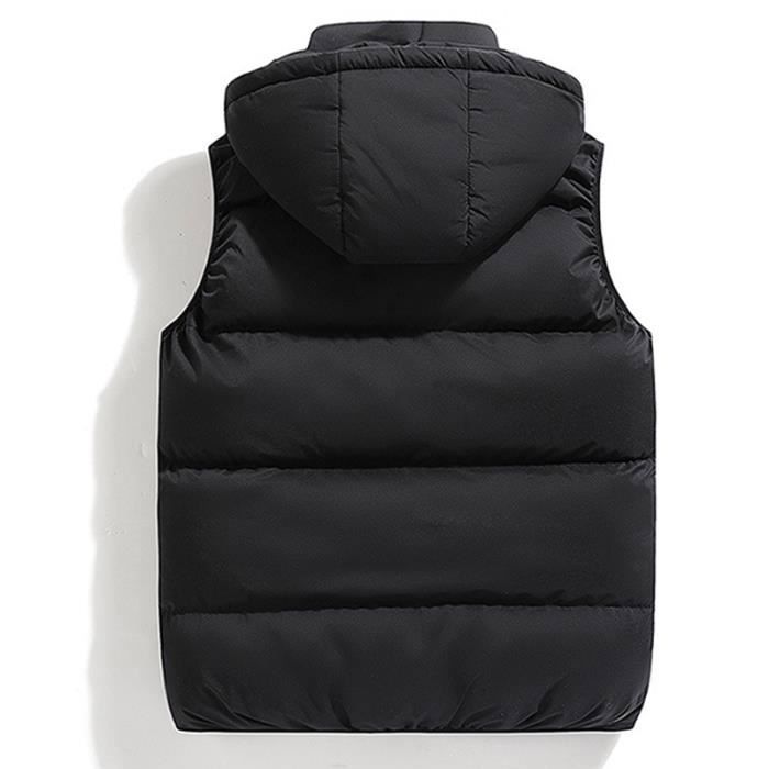 Chaqueta acolchada para hombre, sin mangas, con capucha desmontable, ideal para otoño/invierno, con cremallera y cuello alto - Negra