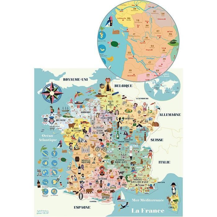 Puzzle Carte de France magnétique VILAC - Voyage et cartes - Mixte - 5 ans et plus - Moins de 100 pièces