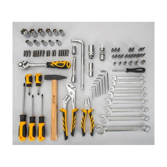 Boite à outils complète 84 pièces Chrome vanadium - Caisse à outils avec douilles et accessoires VITO