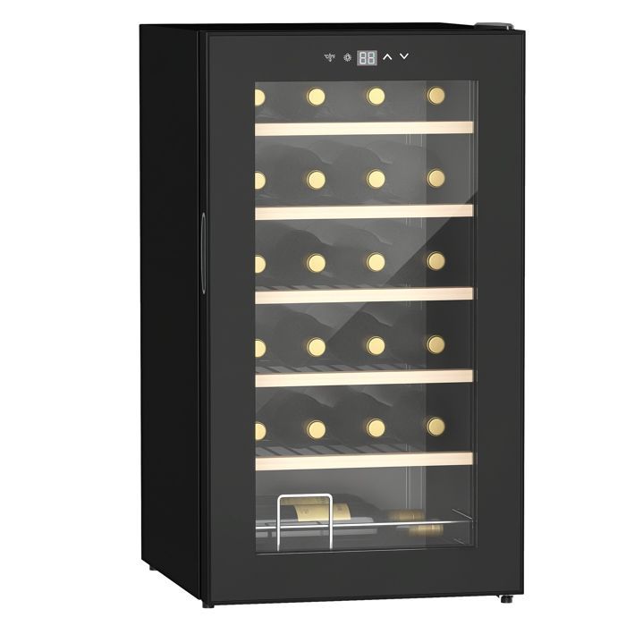 Vinoteca para 24 botellas - HOMCOM - Frigorífico silencioso de 65 L, 5-20 °C, pantalla táctil LED, 41 dB - Metal y plástico - Negro