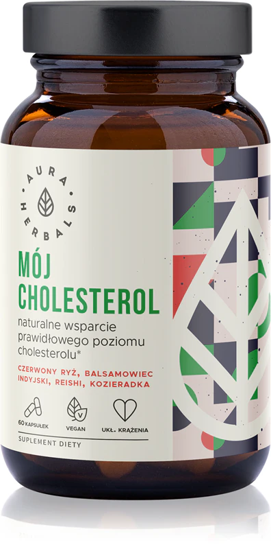 Cápsulas do suplemento alimentar Aura Herbals My Cholesterol para manter níveis saudáveis de colesterol.