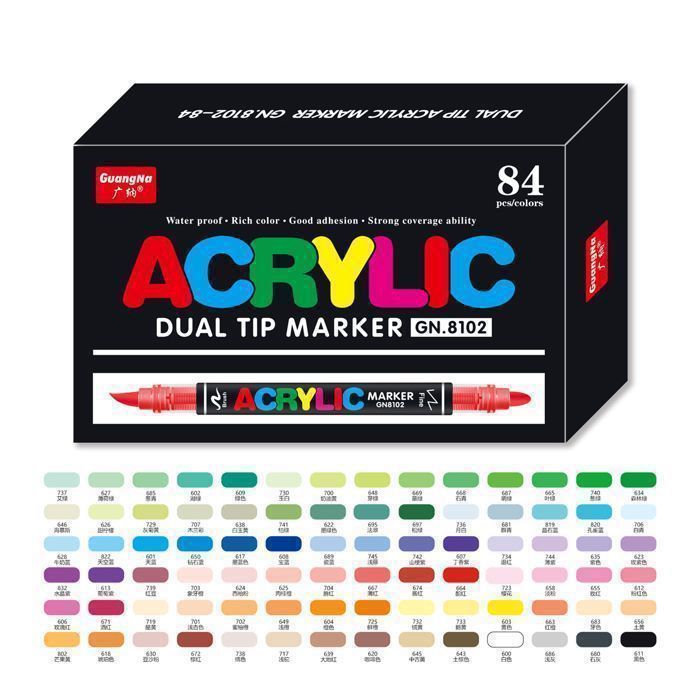 Pennarelli acrilici con punta in feltro - 84 colori - Doppia punta - Asciugatura rapida - Resistenti allo sbiadimento per colorare, vetro e tessuto.