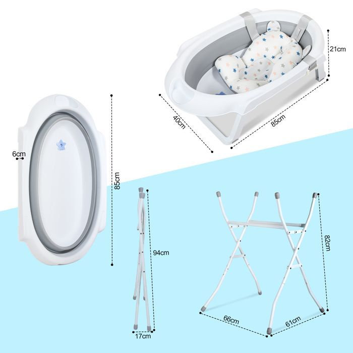 Eulenke Baignoire pour bébé - baignoire pour bébé pliable avec et oreiller de bain - baignoire avec support BAIGNOIRE