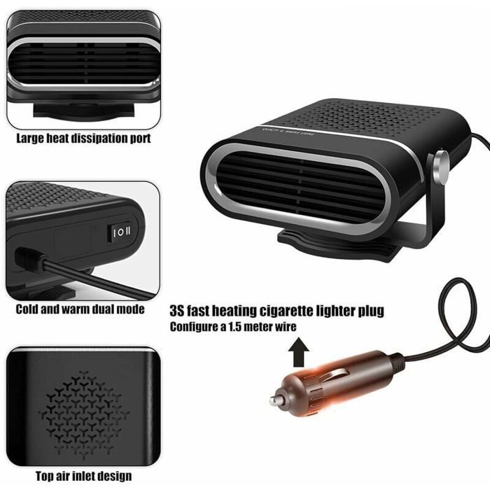 Calefactor para coche, calefactor portátil rápido de 12 V, deshumidificador de parabrisas para coche, buggy y remolque, 150 W