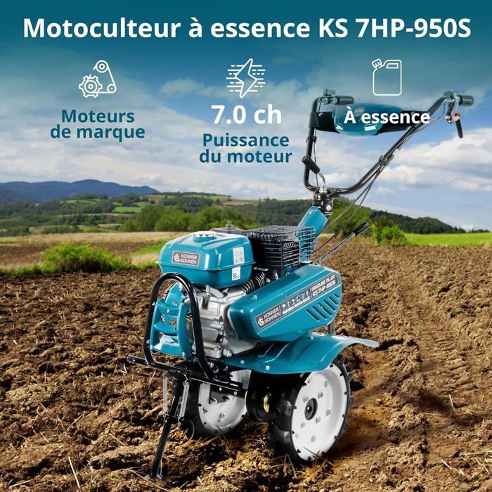 Rotocultor Könner & Söhnen KS 7HP-950S - 7 HP - Ancho de trabajo 108 cm - Reja ajustable