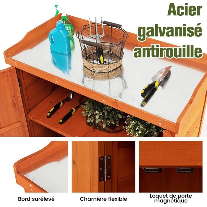 GIANTEX Armoire à Outils en Bois de Sapin, Abri de Stockage pour Outils avec 4 Roues Universelles et Étagère Amovible,98,5X48X100