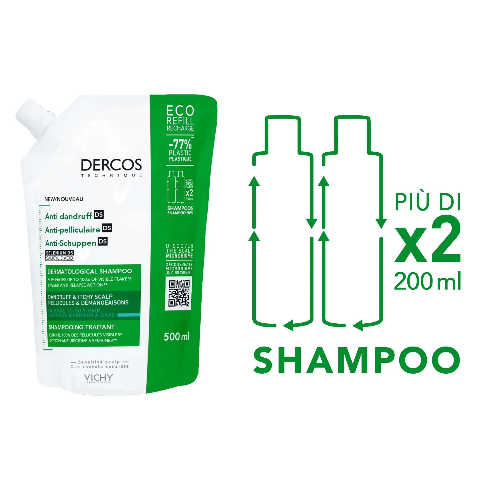 VICHY Vichy Dercos Eco anti-roosshampoo 500 ml navulling