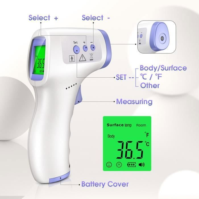 Non-Contact Infrared Digital Forehead Thermometer, Forehead Measurement, Color Code Reading, LCD, Fever Alert, Memory Function