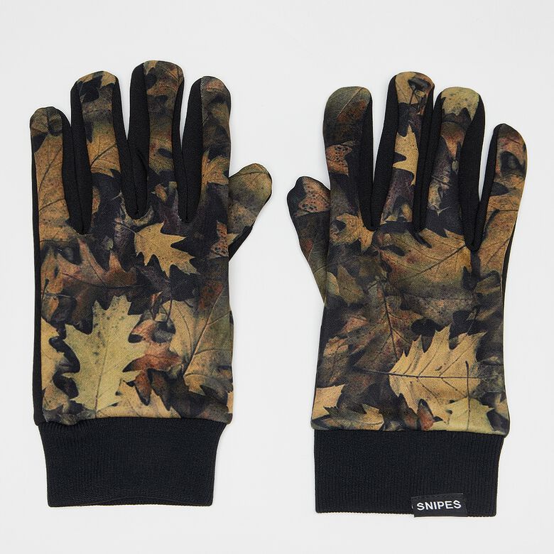 Handschoenen van technisch fleece met een opvallend logo en bladmotief.