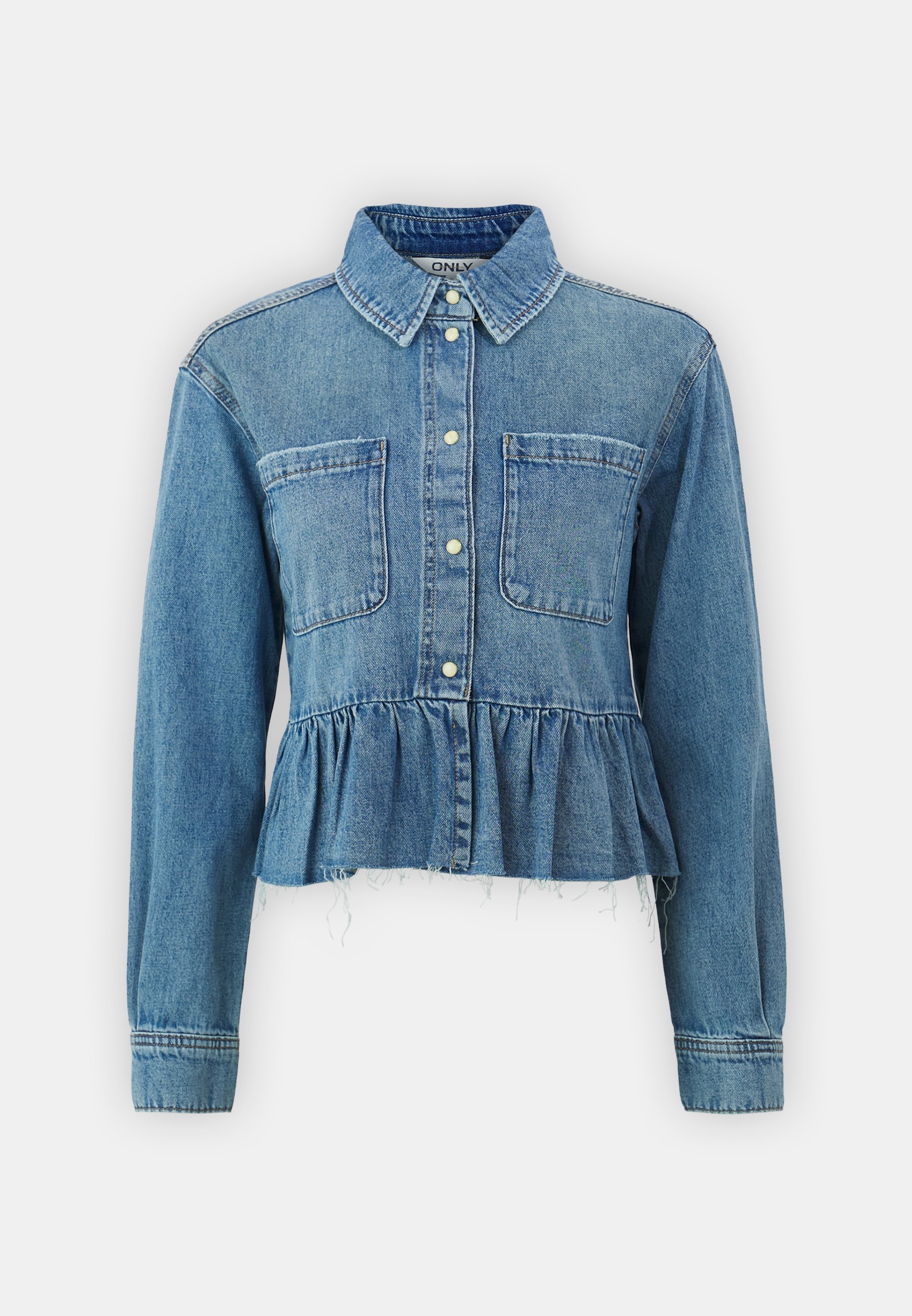 ONLY ONLELLI FRILL - Blouse met knoopsluiting - mediumblauwe denim