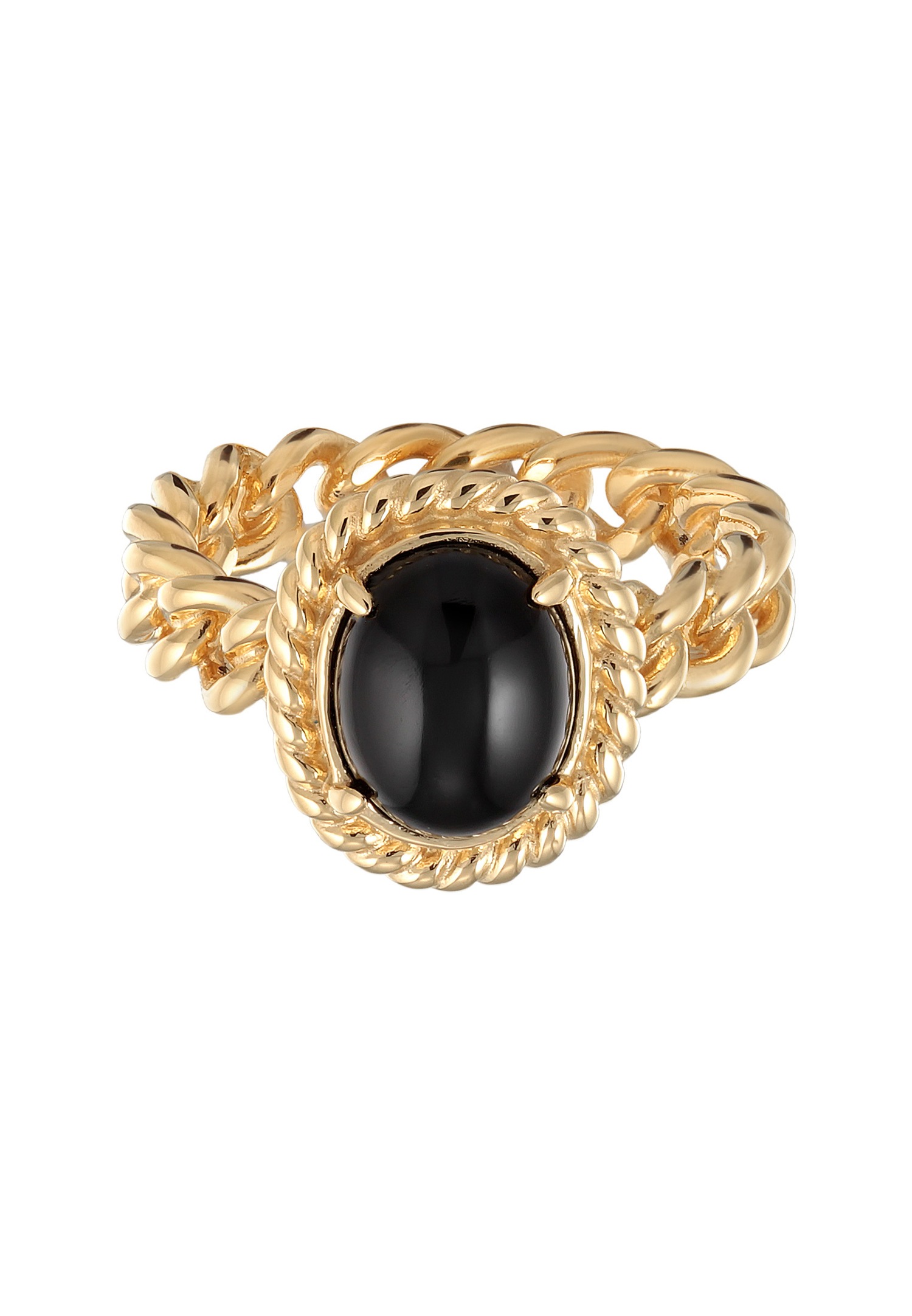 Elli PREMIUM Elli PREMIUM Bague Femmes Solitaire Classique Chaîne Optique avec Onyx en argent sterling 925 plaqué or
