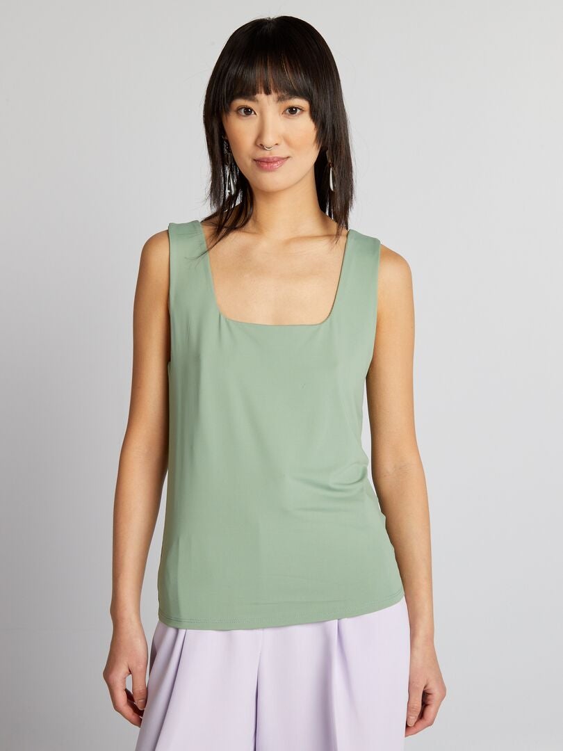 Stretch T-shirt met vierkante halslijn - GROEN