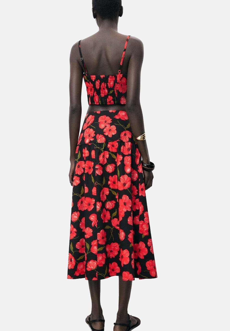 Mango rok met bloemenprint en uitlopende pijpen - A-lijn rok - zwart