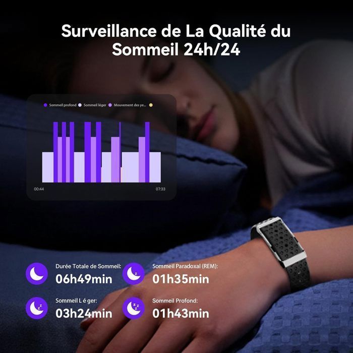 Pulsera inteligente WENZYLIQUOX - Pulsera inteligente sin pantalla - Monitorización continua de frecuencia cardíaca y SpO₂ - 35 días de duración de la batería - Resistencia al agua IP68