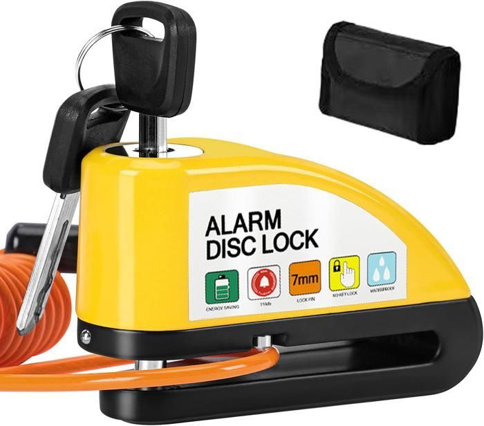 Candado de disco para motocicleta con alarma de 110 dB - Alarma antirrobo para motocicleta - Candado de disco de alta seguridad con cable recordatorio de 1,5 m