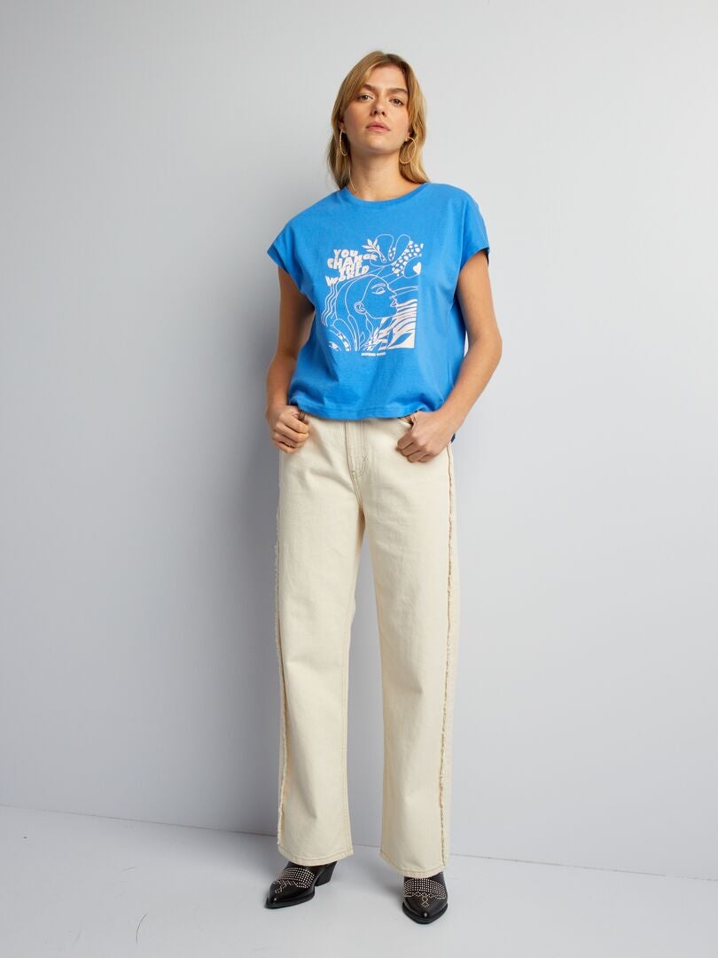 Bedrukt katoenen T-shirt - BLAUW