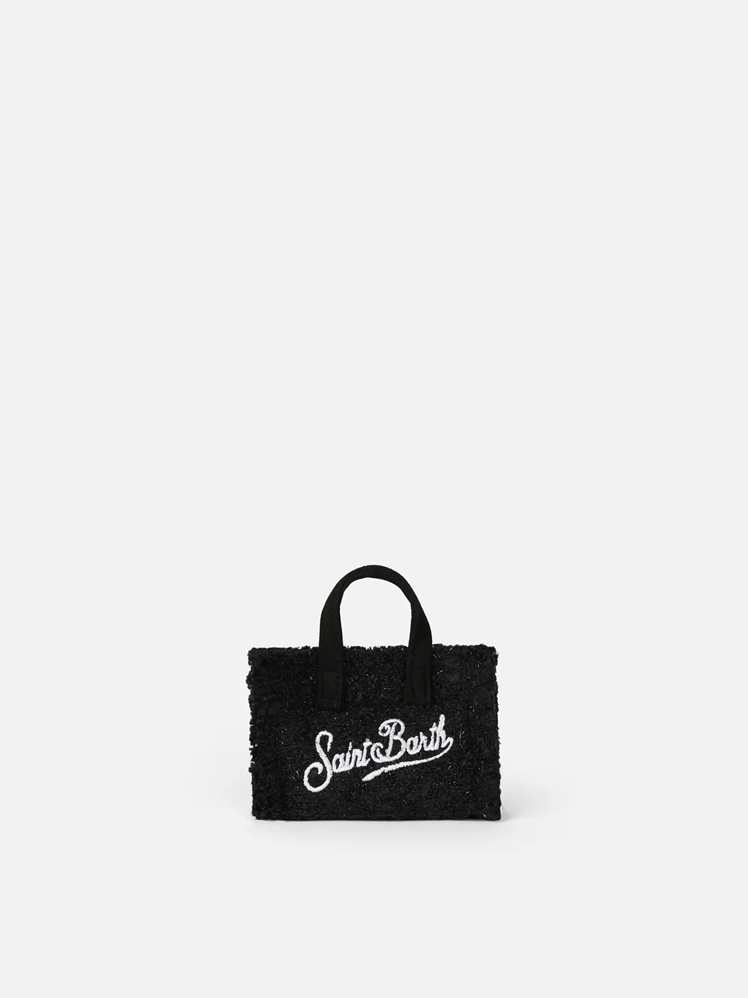 Portachiavi in tessuto tweed nero con ricamo logo
