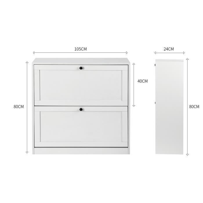 Scarpiera - VOWNER - Scarpiera, mobile contenitore per ingresso, 80 x 24 x 80 cm - Bianca