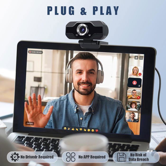 Cámara web para PC con micrófono y trípode, Full HD 1080p, cámara USB Plug and Play para ordenador de sobremesa, videoconferencias y streaming.