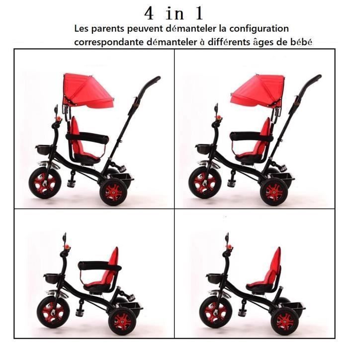 Triciclo convertibile per bambini da 1 a 5 anni - unisex - 4 posizioni - Rosso