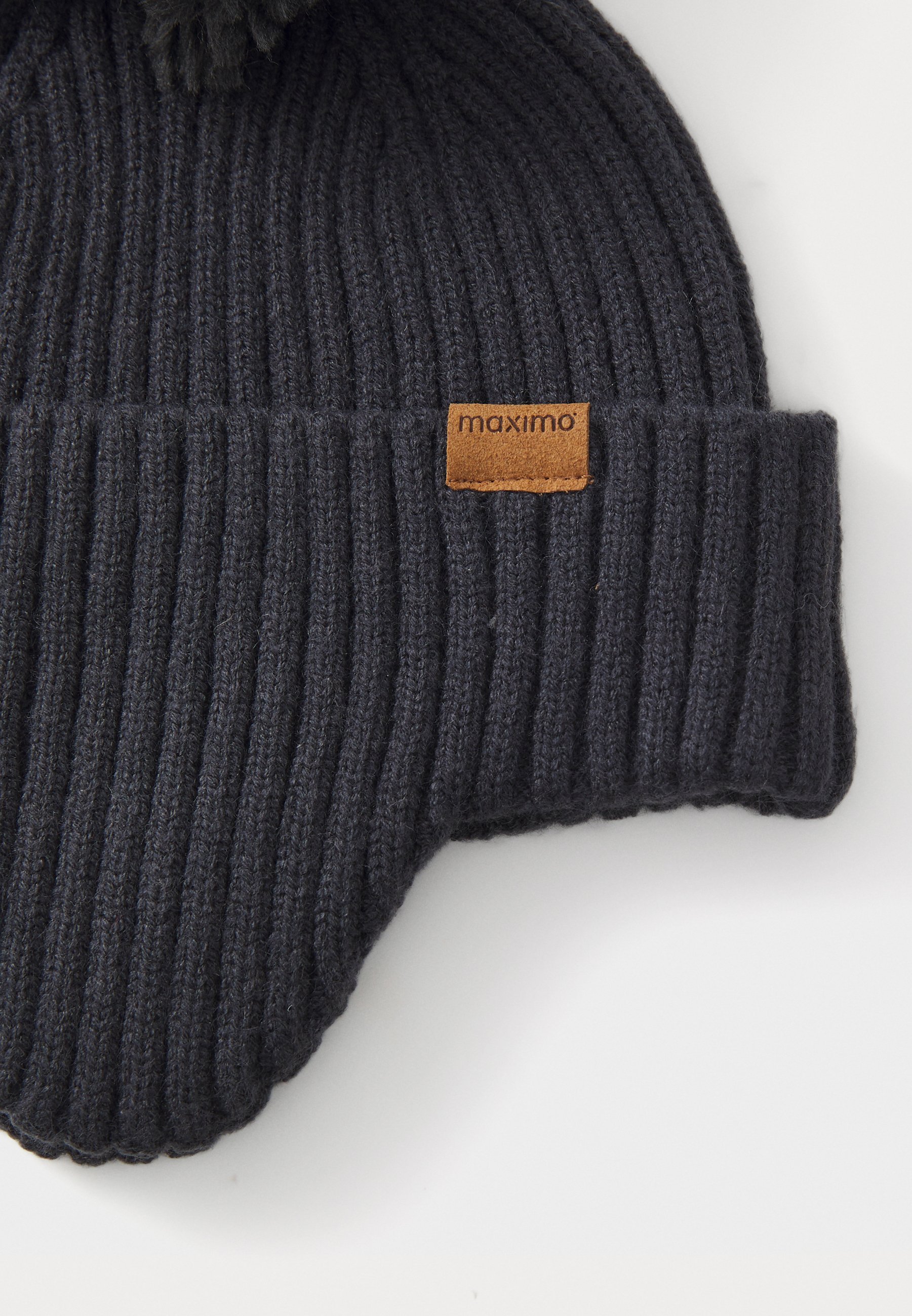 Maximo Mini-Mütze, Ohrenklappen zum Hochklappen, Bommel, Unisex - Mütze - graublau