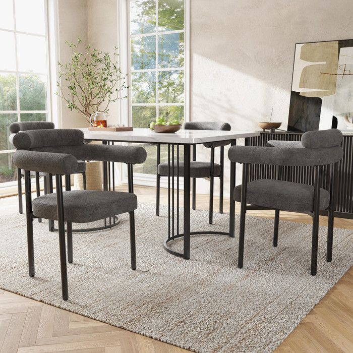 Sedie da pranzo - Tessuto scamosciato - Grigio scuro - Design ergonomico - Set da 2