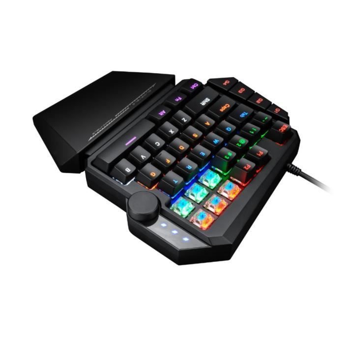 WE Gamium - Teclado mecânico para jogos com fio, formato para uma mão - 35 teclas - 4 teclas macro - Switches azuis - Retroiluminado
